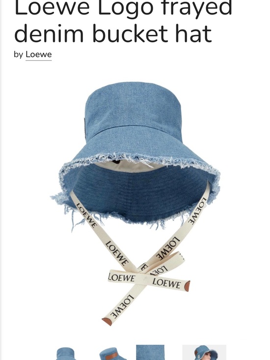 Loewe Accessories - Loewe Light Blue Frayed Denim Bucket Hat with Branded Chin Straps